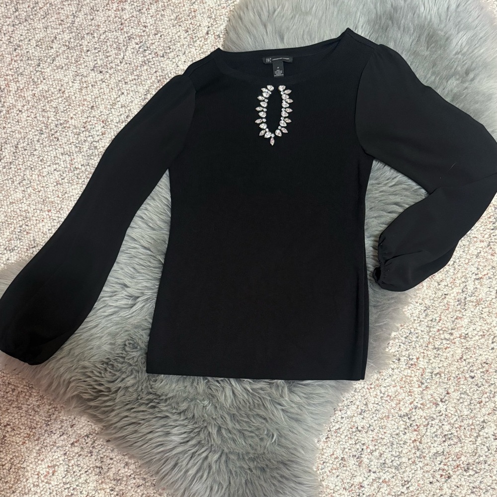 INC Top with jeweled keyhole Neckline